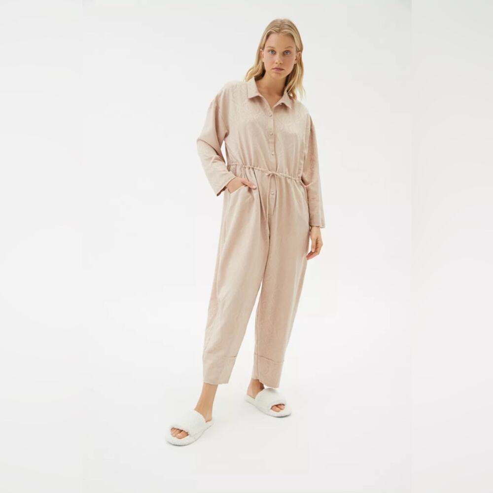 NWT Urban Outfitters Out From Under Jayce Jacquard Jumpsuit Beige Cream